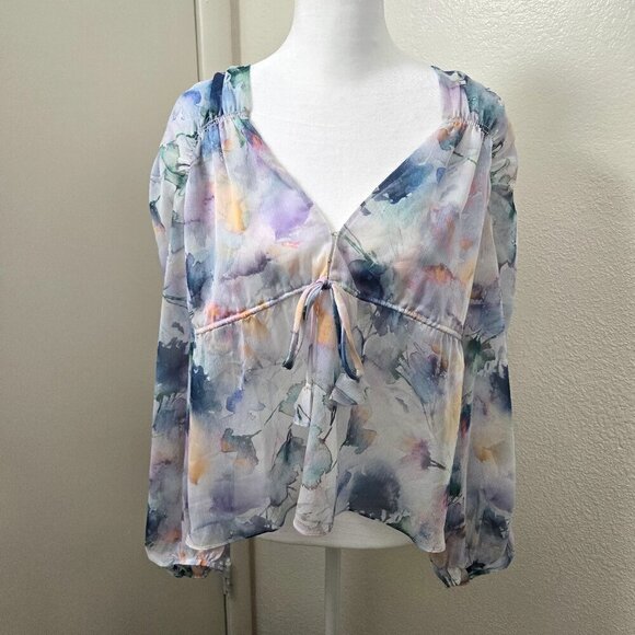NEW Misa Los Angeles Floral Print Sheer Long Sleeve Blouse Size XS - Picture 1 of 10